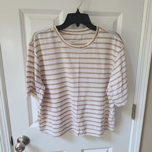 Universal Thread Beige and White Striped Tee Large